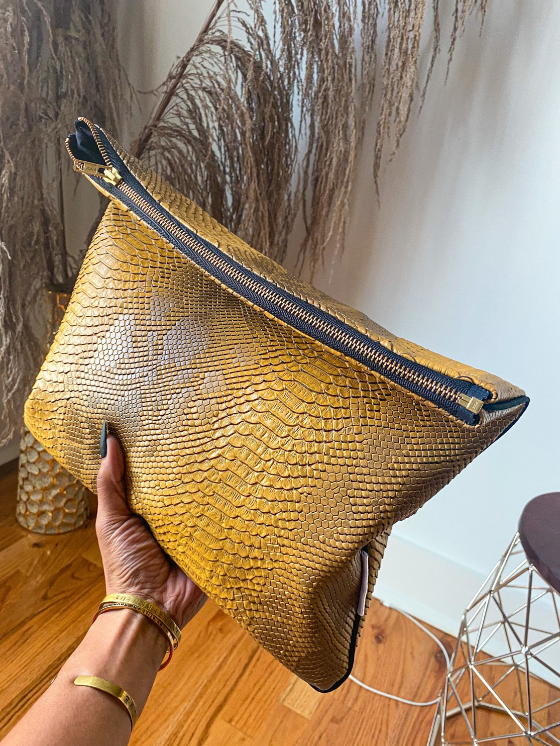 Gold Snakeskin Clutch Foldover image 0