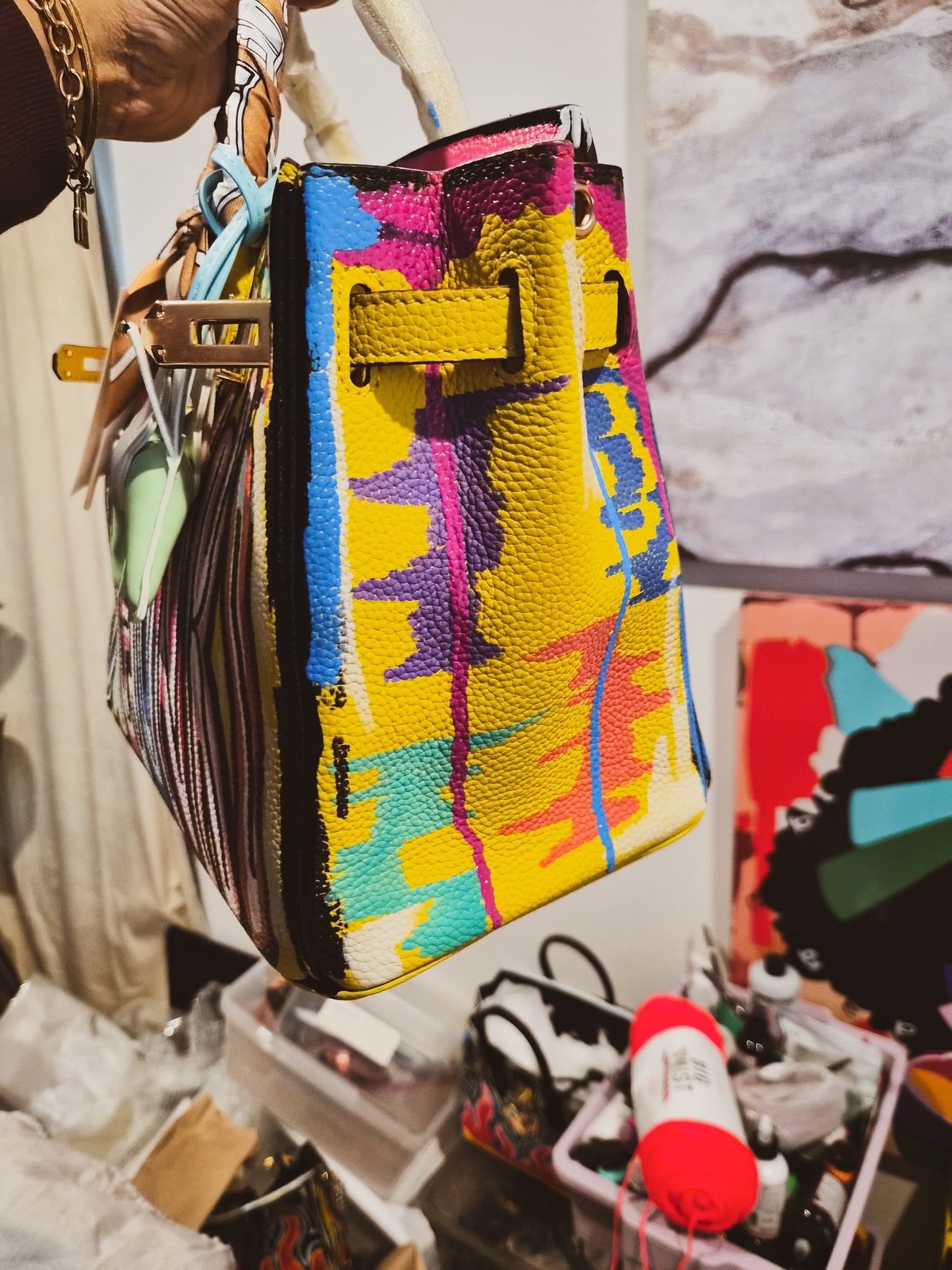 Distressed Paint Handbag - Mustard Love image 3