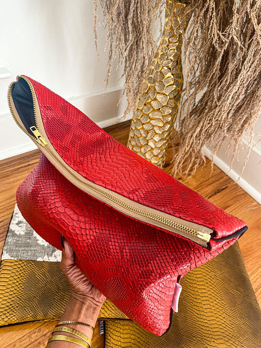 Cranberry Snakeskin Clutch Foldover  image 1