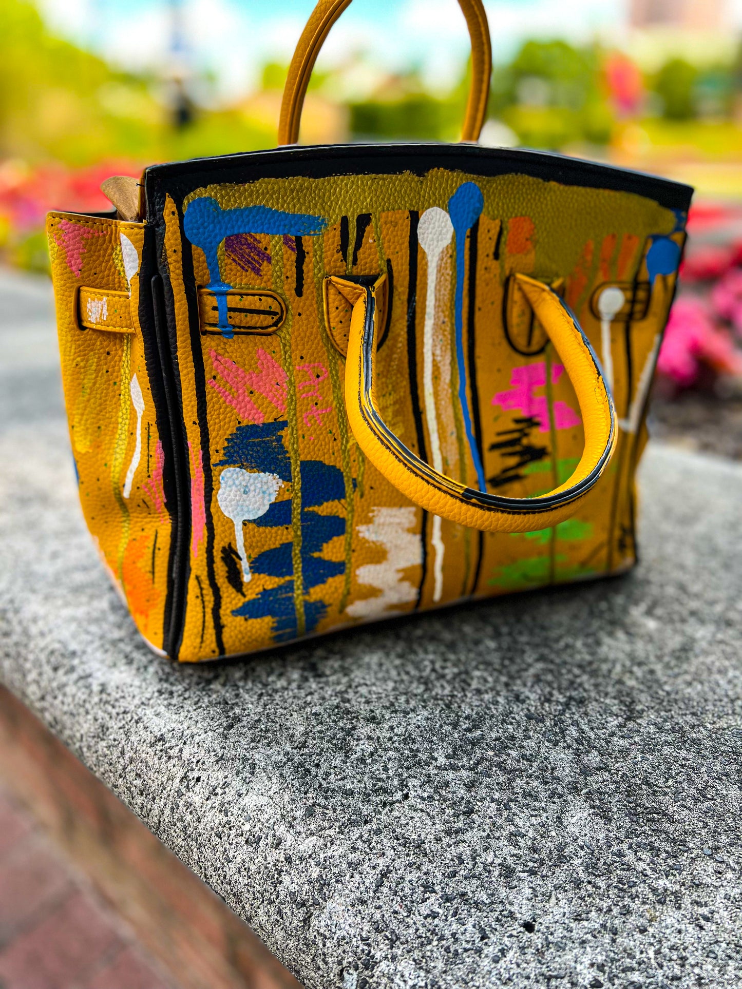 Distressed Paint Handbag - Mustard Love image 2